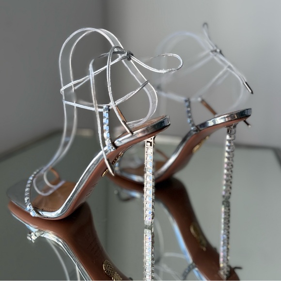 AQUAZZURA Rock Chic 105 Crystal-embellished Leather Sandals Silver $1,250 38.5 - Picture 7 of 16